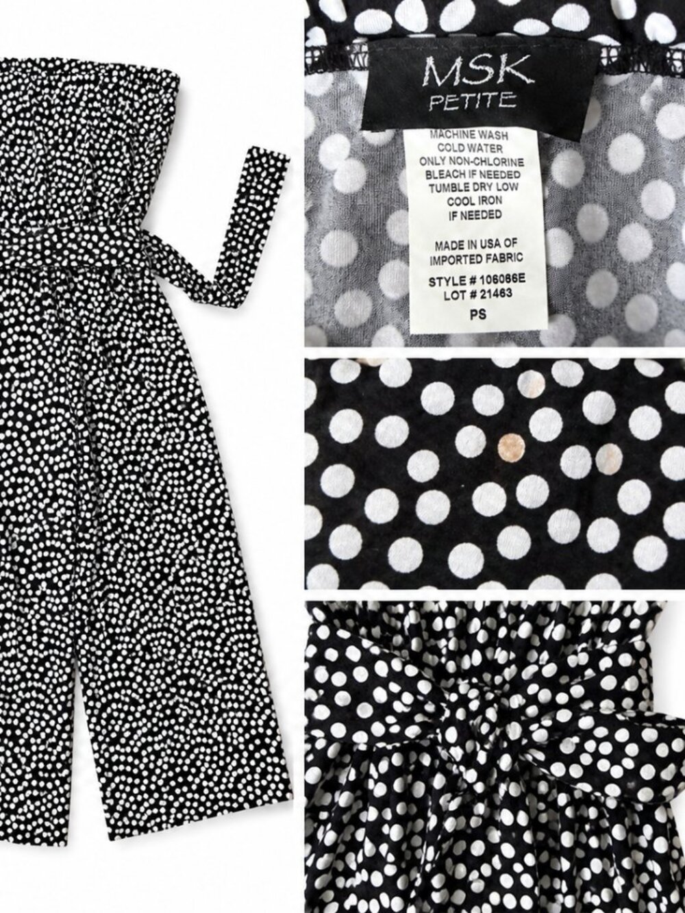 MSK Petite Black & White Polka Dot Strapless Jumpsuit – Size PS - Picture 2 of 2